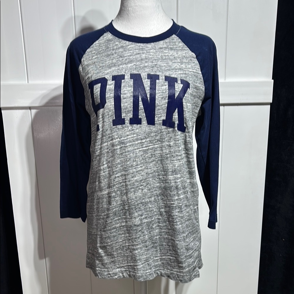 Pink VS “Pink” grey/blue 3/4 length sleeve shirt